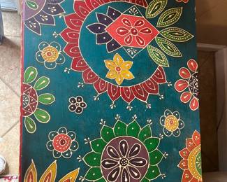 #51 - $95 	Painted 1 door Moroccan style Cabinet 20x27Hx14
