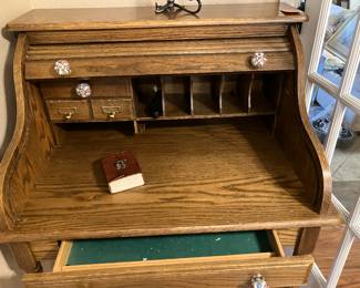 #21 - $80  Particle Board Small Roll Top Desk 36W X 24D X 44H