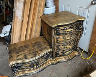 #56 - $95 	Gold & Black 5 drawer cabinet 
