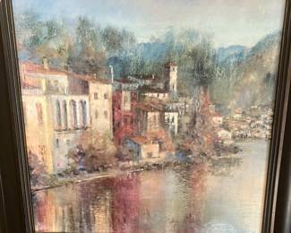 #10 - $50 	Mediterrean village in black frame 35x35
