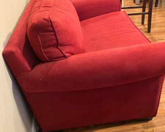 #26 - $240 	Cindy Crawford Home microsuede Red twin sleeper chair/ twin bed 52Wx36Dx32H
