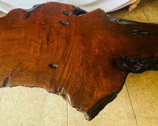 Raw edge cypress table, 70 x 36 x 15