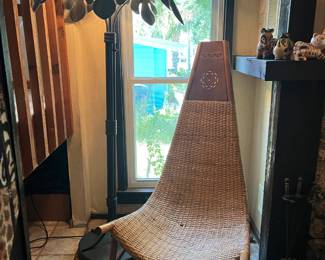 British Colonial rattan tall  throne chair