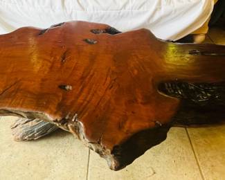 Raw edge cypress table, 70 x 36 x 15