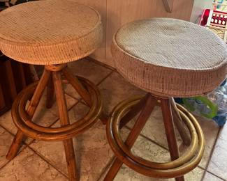 MCM rattan barstools, pair