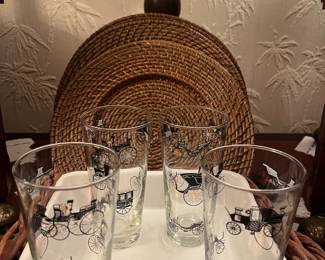 Libby Black MCM Gold Horse Carriage Tumbler, set of 4