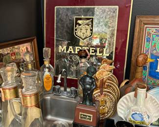 Bar memorabilia and accessories, decanters, bottles