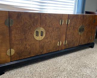 GORGEOUS Hollywood Regency Chinoiserie Burl Wood Low Credenza