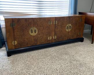 GORGEOUS Hollywood Regency Chinoiserie Burl Wood Low Credenza