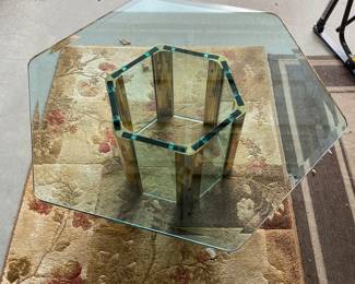 Pace Style Hexagon Glass + Brass Coffee Table