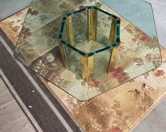 Pace Style Hexagon Glass + Brass Coffee Table