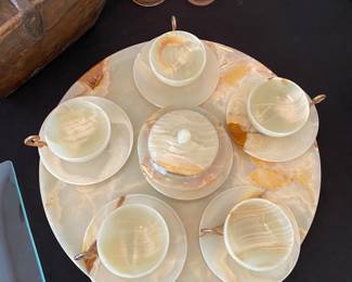 Vintage Onyx + Brass Cup/Saucer Serving Set