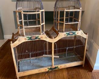 Antique Hand Painted Double Dome Bird Cage