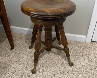 Antique Piano Stool with Glass Ball + Claw Feet