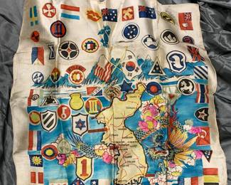 Korean War Era painted silk map of military army units 