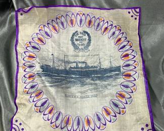 WWI Era USS Mobile Delicate Souvenir Silk Scarf US Navy Fleet