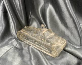 WWII Era Candy Souvenir Assault Car in Glass, desk ornament