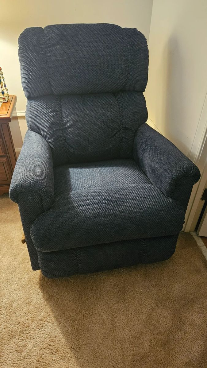 Dark Blue Recliner, fabric 32" x 31" $250.00