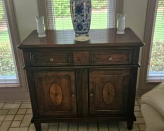 Dark brown cabinet, two swinging doors and two sliding drawers, 40" wide x 3ft tall x 20", $350