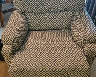 Blue and white fabric recliner, 32" x 32" $250.00