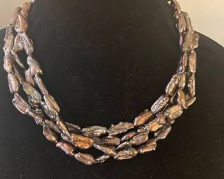 Multistrand Black Freshwater Pearl Necklace