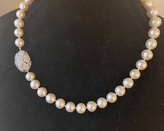 Art Deco South Sea Pearl Necklace with 14k and Diamond Clasp