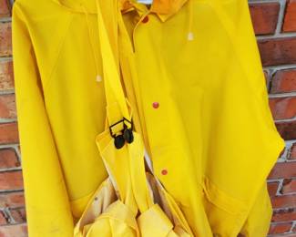 Rain Suit- Jacket, Pants, Hood, Size Large 
