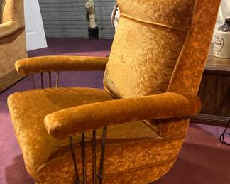 Vintage Orange Crushed Velvet Rocker w/Metal Detail
