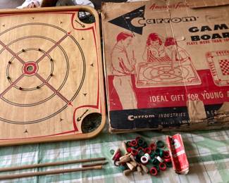 Vintage Carrom Gameboard with Game Pieces - unknown if complete
