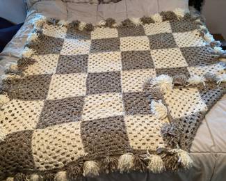 Super Soft Crocheted Brown & Cream Throw Blanket Full Size
