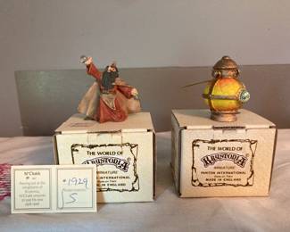 Vintage Krystonia Cold Cast Porcelain N’Chakk & Lantern Figurines w/Box, Swarovski Crystal and Card (no card for Lantern)
