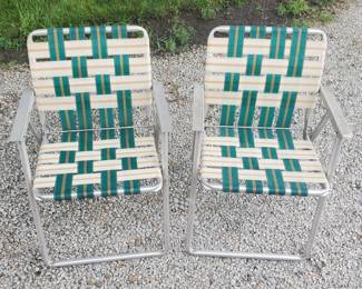 Set of Matching Vintage Webbed Aluminum Folding Chairs in Excellent Condition 

