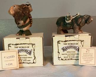 Vintage Krystonia Cold Cast Porcelain Moplos & Mos Miniature Figurines w/Box, Swarovski Crystal and Card
