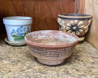Three Small Decorative Clay & Ceramic Planters
