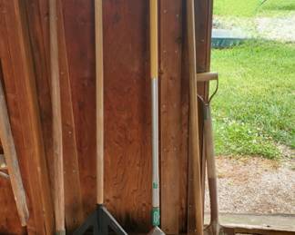 2 Rakes, Snow Shovel, Sweep Brush and Shovel
