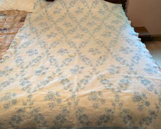 Vintage Blue and White Floral Satin Edge Blanket
