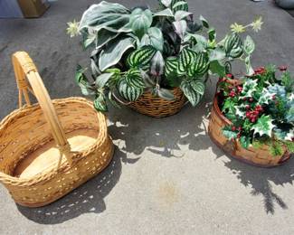 Lot of 3 Baskets and Faux Foliage
