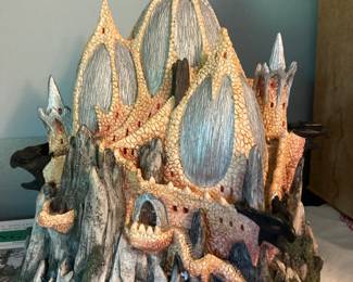 Large Vintage Krystonia Cold Cast Porcelain Krak N’Borg Castle Figurine w/Box, Swarovski Crystals & Value Guides
