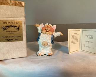 Vintage Krystonia Cold Cast Porcelain Trumph Figurine w/Box, Swarovski Crystal and Card
