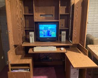 Fold-Up Oak Computer/Office Desk 71”h x 41.5”w - other items in picture not included

