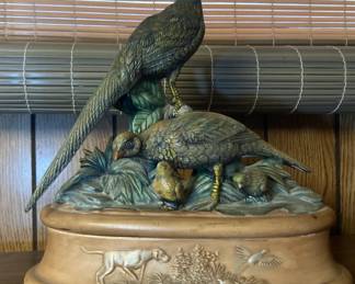 Vintage 80’s Ceramic Trinket Box w/Pheasants Approx 12”x10”
