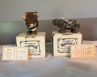 Vintage Krystonia Cold Cast Porcelain Moplos & Mos Miniature Figurines w/Box, Swarovski Crystal and Card - LOT A
