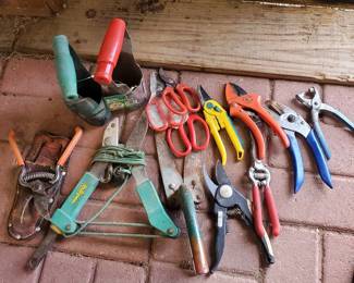 Lot of Garden Shears and Bulb Planters
