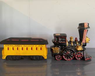 Vintage Ceramic Empty Alcohol Bottles, Engine and Car
