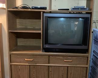 Sturdy Wood Entertainment Center - objects on shelves not included 69”h x 49”w x 16”d
