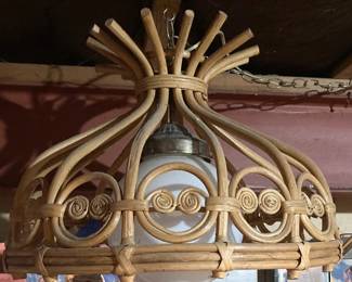 Vintage MCM Rattan Hanging Light w/Chain
