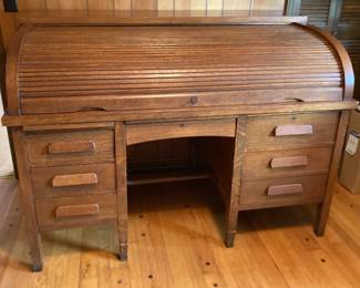 Large Antique 2pc Roll Top Desk No Keys 5’w x 43’h x 34”d
