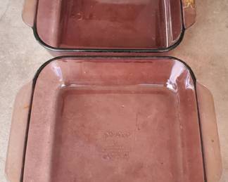 2 Vintage Cranberry Pyrex 8x8 Baking Dishes
