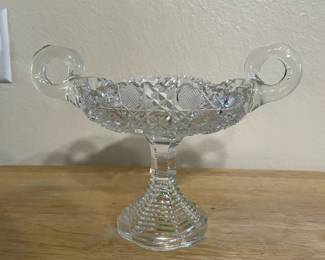 Cut Glass Pedestal Candy Dish with Handles
