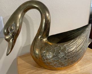 Large Solid Brass Swan Planter